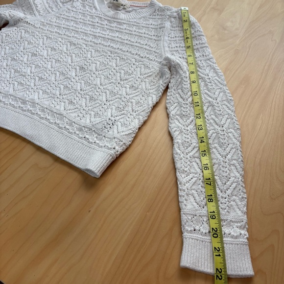 Boden Loose Knit Crew Neck Cropped Sweater Size XS White Preppy Classic Cotton - Picture 9 of 9